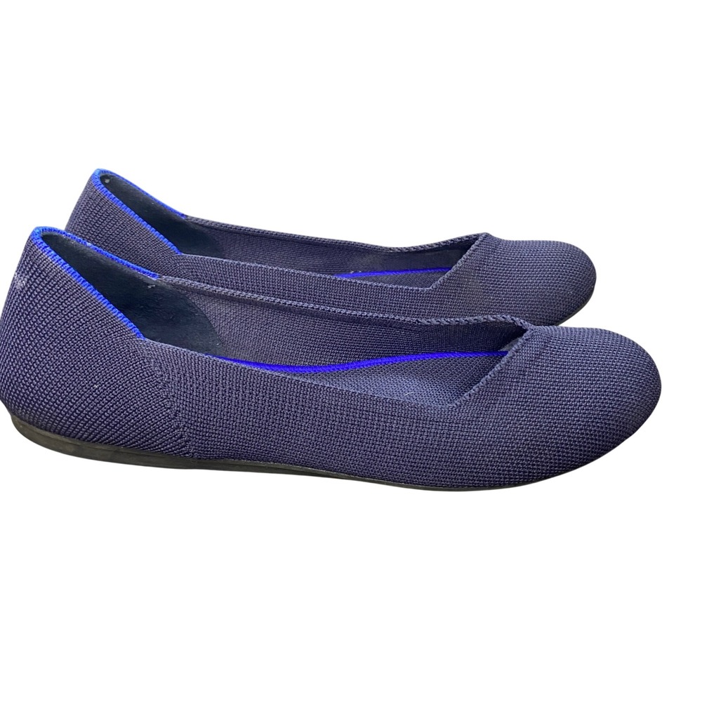 Rothys The Flat Navy Blue Round Toe Knit Sustainable Ballet Flats Womens 8 - Picture 2 of 10